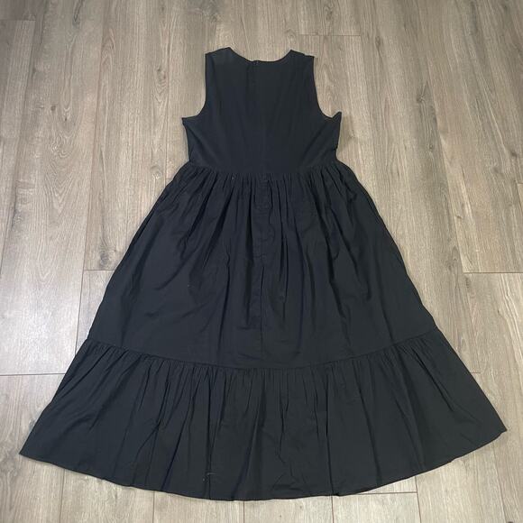 J Crew Flowy Smocked Sleeveless With Pockets Black Midi Dress US Women's L NEW - Picture 3 of 9